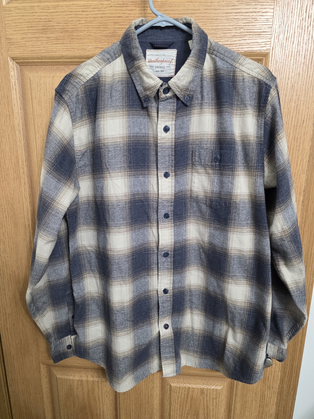 Weatherproof Men's Navy and Cream Plaid Button-Down Shirt